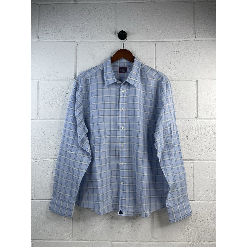 UNTUCKit Mens Cotton Linen Blend Blue Check Long Sleeve Shirt Size XL EUC